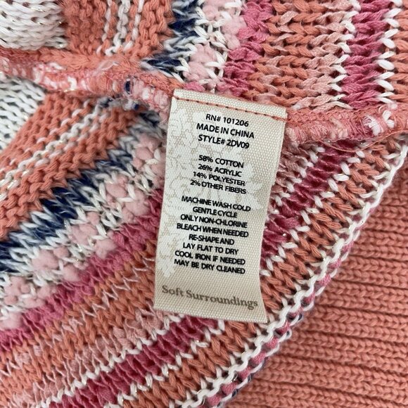 Soft Surroundings Cardigan Sweater Open Front Tunic Stripes Coral Pink Womens L - Picture 6 of 9